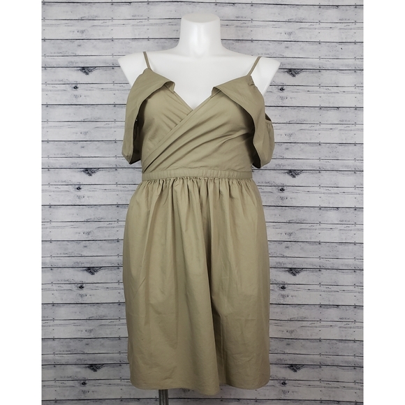 Madewell Khaki Cold-Shoulder Ruffle Dress ( - Picture 5 of 10